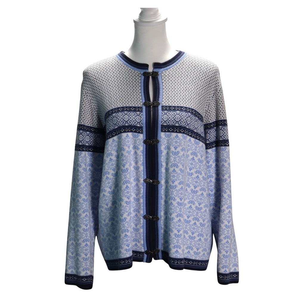 L.L.Bean Nordic Fair Isle Cardigan layering winter Holiday cotton XL Soft Ski